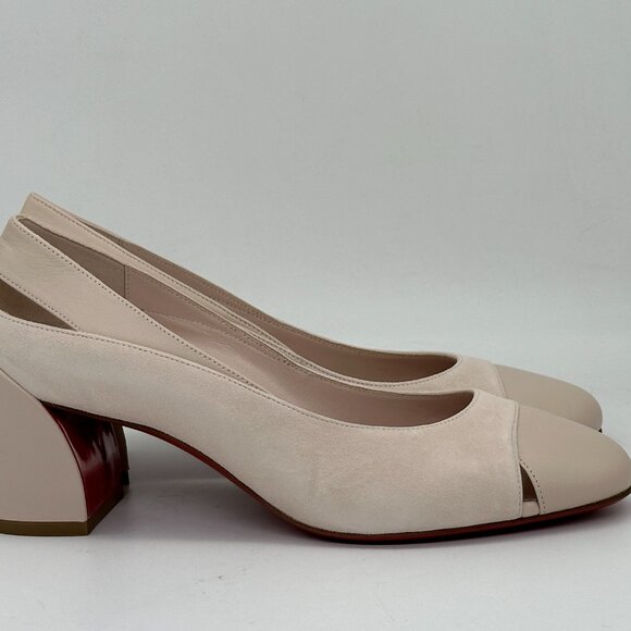 Christian Louboutin MISS DUVETTE 55 Cutout Block Heels Pumps Shoes Leche - Picture 7 of 15